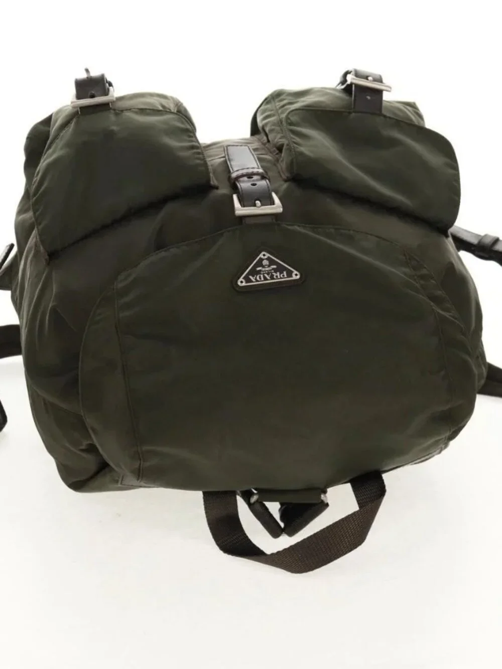 PRADA Backpack Nylon Khaki Silver Auth 157774